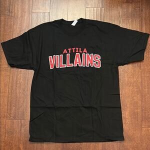 Attila “Villans” Black and Red Short Sleeve Tee, Size XL, New Without Tags